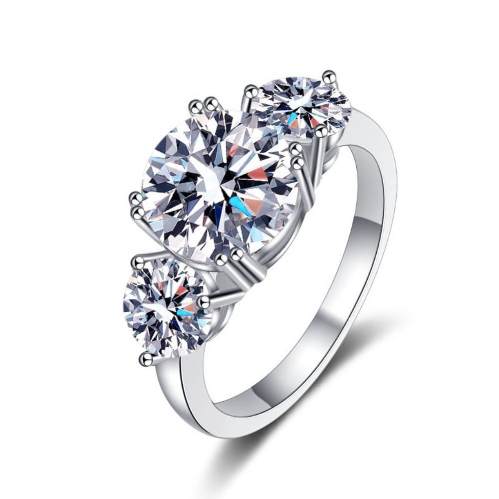 Certified 4ct. t.w. Moissanite Diamond 3 Stone Wedding Engagement Ring NEW - Picture 6 of 16